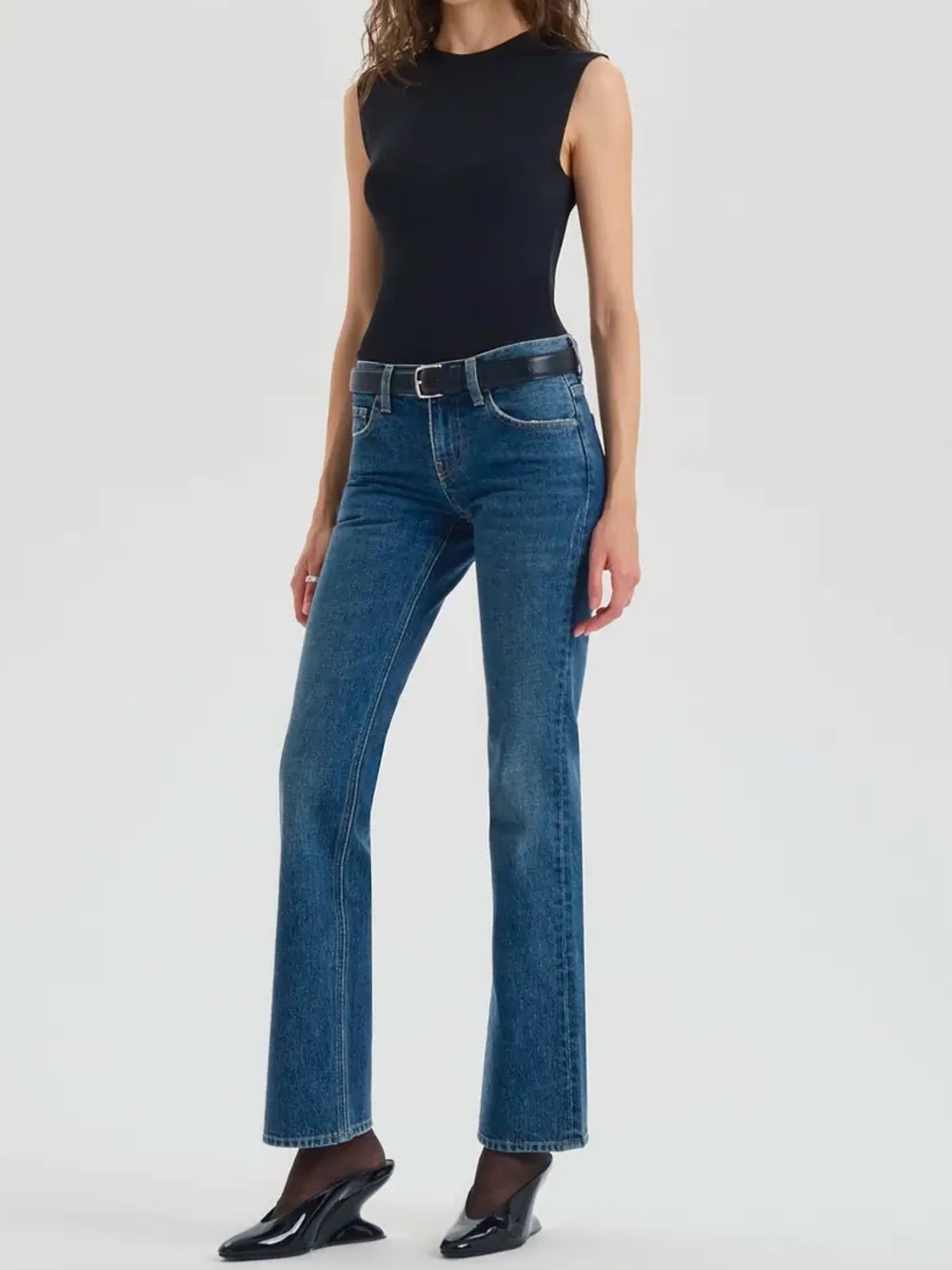 NWT AFLALO Leary Low Rise Flare Jeans Rigid Denim 26 $410